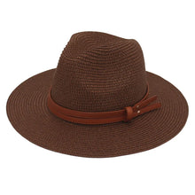 Load image into Gallery viewer, Summer Straw Sun Hat Panama Hats Grass Knitted Gift Hat Breathable Leisure Jazz Hat European American Style Straw Hat Beach Caps