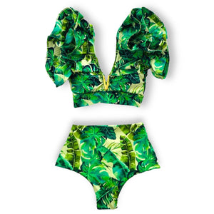 Two-Pieces Women Floral 2025 Push-Up Padded Bra Ruffles Bandage Bikini Set Swimsuit Swimwear Bathing Suit Beachwear Biquini