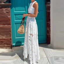 Load image into Gallery viewer, Spring Summer Holiday Boho Outfit Women Sexy O Neck Sleeveless Crop Top &amp; Maxi Skirts Set 2025 Fashion Embroidery Lace 2pcs Suit