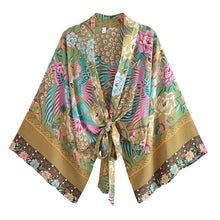 Load image into Gallery viewer, Happie Queens Floral Print Sashes Short  Kimono Women Fashion V Neck Batwing Sleeves Robe Lady Boho Bikini Cover-ups