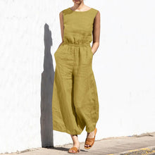 Load image into Gallery viewer, Cotton And Linen Jumpsuit Women Solid Color Sleeveless Pocket High Waist Wide Legs Jumpsuits Casual Commuting Ladies Bodysuits