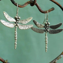 Load image into Gallery viewer, Vintage Dragonfly Design Carved Pattern Dangle Earrings Retro Bohemian Style Silver Color Jewelry Trendy Female Ear Ornaments