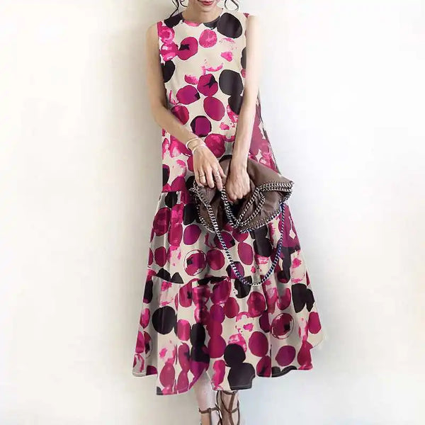 Bohemian Sleeveless Summer Dresses Women Floral Printed Sundress Fashion Casual Ruffles Hem Long Vestido Robe Femme