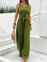 Load image into Gallery viewer, Fashion Solid Jumpsuit For Women Casual Sleeveless V Neck Lace-Up Wide Leg Pants Jumpsuits Lady Summer Holiday Womens Clothing