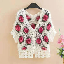Load image into Gallery viewer, Three-Dimensional Flower Openwork Crocheted Sweater Cardigan Women&#39;s Spring And Autumn New Heavy Industry Joker Sweater 3XL Coat