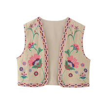 Load image into Gallery viewer, Women Vintage Floral Embroidered Open WaistCoat Ladies National Style Vest Jacket Outfits Casual Vacation Crop Top