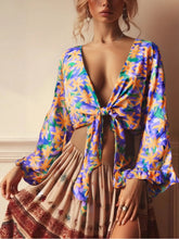 Load image into Gallery viewer, Boho Queens Sun Flower Beach Summer Short Kimono Women 2025 Ruffles Flare Sleeves Vacation Bohemian Bikini Cover-ups