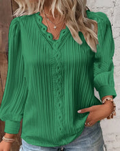 Load image into Gallery viewer, Elegant Summer Hollow Lace Patchwork Women Shirt Chic Blouse V Neck Long Sleeve Shirt Plain Lace Casual Basic Regular Tops