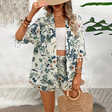 Load image into Gallery viewer, Two Piece Set For Women Outfits Open-front Cardigan Smock Flower Printed Beach Shorts Summer Suits Female Clothing Beachwear