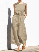 Load image into Gallery viewer, Cotton And Linen Jumpsuit Women Solid Color Sleeveless Pocket High Waist Wide Legs Jumpsuits Casual Commuting Ladies Bodysuits