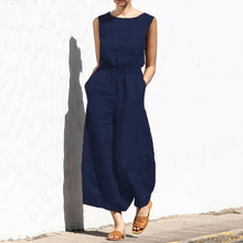 Load image into Gallery viewer, Cotton And Linen Jumpsuit Women Solid Color Sleeveless Pocket High Waist Wide Legs Jumpsuits Casual Commuting Ladies Bodysuits