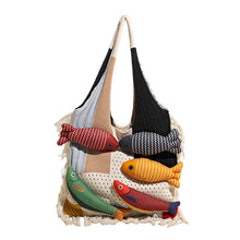 Load image into Gallery viewer, Cute Little Fish Relaxed Knitted Bag 2025 Summer New Commuter Versatile Shoulder Bag Contrasting Cut Out Tote Bag