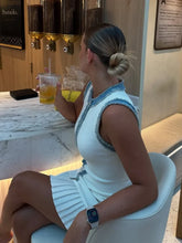 Load image into Gallery viewer, Women Elegant Denim Patchwork Single Breasted Mini Dress Fashion O Neck Sleeveless Single Breasted Vestido Chic Lady Street Wear