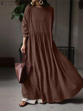 Load image into Gallery viewer, Autumn Women Sundress ZANZEA 2023 Vintage Solid Dresses Female Cotton Robe Casual Long Sleeve Pleated Maxi Vestidos Kaftan