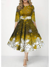 Load image into Gallery viewer, Autumn Winter New Snowflake Digital Print Women&#39;s 3/4sleeves Christmas Dress Fashion Waist Elegant Female A Line Christmas Dress
