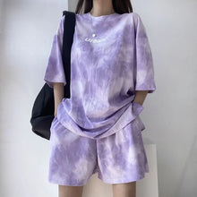 Load image into Gallery viewer, Women T-Shirt Shorts Suit Set Casual Tie Dye Loose tshirt and wide leg middle shorts with pockets female Soft Summer Shorts Sets
