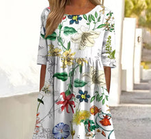 Load image into Gallery viewer, 2026Summer New Arrival Women's Casual Crew Neck Pocket Short Sleeve Printed Dress