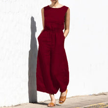 Load image into Gallery viewer, Cotton And Linen Jumpsuit Women Solid Color Sleeveless Pocket High Waist Wide Legs Jumpsuits Casual Commuting Ladies Bodysuits