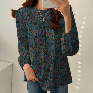 Women Floral Printed Blouse Bohemian Holiday Tops Vintage Long Sleeve Work Shirt Casual Cotton Chemise Female Blusas