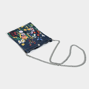 Embroidered Flowers Women Cowboy Shoulder Bag Fashion Chain Ladies Messenger Bags Denim Handbag Personality Trend Student Bag