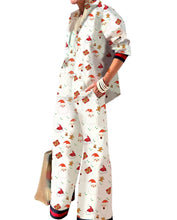 Load image into Gallery viewer, Women&#39;s Fall Casual Outfits Floral Print Long Sleeve Button Down Lapel Shirt with Elastic Waist Wide Leg Pants Sets Streetwear