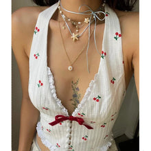 Load image into Gallery viewer, WhereMery Korean Fashion Print Halter Camis Tank Tops Summer Knitted Slim Fit Tank Top High Street Commuter Casual Women&#39;s Wear