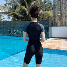 Load image into Gallery viewer, Women One Piece WaterProof Athletic Sun Protection Beach SwimWear Short Sleeve Quick-Drying Bathing Surfing SwimSuit