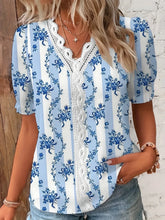 Load image into Gallery viewer, Fashion Casual Vacation Shirt Women Summer V Neck Hollow Out Solid Color Blouse Female Elegant Striped Jacquard Casual Tops