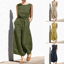 Load image into Gallery viewer, Cotton And Linen Jumpsuit Women Solid Color Sleeveless Pocket High Waist Wide Legs Jumpsuits Casual Commuting Ladies Bodysuits