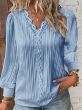 Load image into Gallery viewer, Elegant Summer Hollow Lace Patchwork Women Shirt Chic Blouse V Neck Long Sleeve Shirt Plain Lace Casual Basic Regular Tops