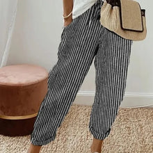 Load image into Gallery viewer, European and American Cross border Women's Summer New Fashionable Loose Stripe Printed Elastic Waist Drawstring Casual Pants