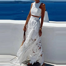Load image into Gallery viewer, Spring Summer Holiday Boho Outfit Women Sexy O Neck Sleeveless Crop Top &amp; Maxi Skirts Set 2025 Fashion Embroidery Lace 2pcs Suit