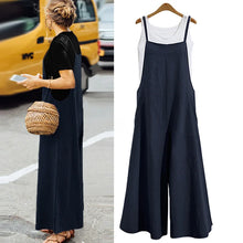 Load image into Gallery viewer, Women Straps Jumpsuit Summer Solid Color Wide Leg Pants Dungaree Bib Overalls Casual Loose Sleeveless Cotton Linen Jumpsuits 5Xl