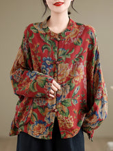 Load image into Gallery viewer, Large Size Spring Cotton Linen Print Button up irt Chinese Sle Tea Costume Retro Chinese Sle Outerwear Women's irt
