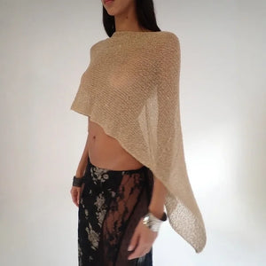 JadedLondon Gold Knitted Hollow out One Piece Top Hanging Neck Shoulder Multi-Way Holiday Style Strap Vest Polyester Fiber