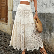 Load image into Gallery viewer, Yiiciovy Summer Lace Flower Beach Skirts Women A-line Maxi Skirt Long Crochet Boho Flowy Skirt for Beach Holiday Outfits