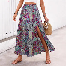 Load image into Gallery viewer, Bohemian Boho Retro Floral Print Skirts Women Indie Folk Summer High Waist A-Line Pleated Long Skirts Casual Holiday Beach Skirt