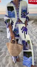 Load image into Gallery viewer, Fashion Print Beach Holiday 2-Piece Set Women Spring Summer Long Sleeve Shirt Top + Wide Legs Women's Oversized Two-Piece Outfit