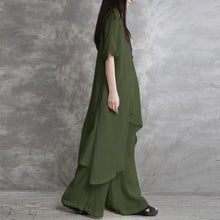 Load image into Gallery viewer, Women's Cotton Linen 2-piece Sets Large Size Casual Wear Sportswear Suit Short-Sleeved O-Neck Top Wide Leg Pants Suits For Women