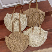 Load image into Gallery viewer, Summer Round Straw Women Vacation Woven Beach Shoulder Bag Large Capacity Hollow Out Simple Tote Bag