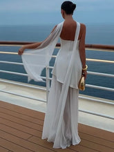Load image into Gallery viewer, Elegant White Mesh Splicing Slim Women Strapless Dress Chic Scarf Neck Off Shoulder High Waist Long Dresses Lady Party Robes