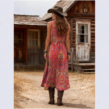 Load image into Gallery viewer, European and American Bohemian Style Retro Printed Sleeveless Long Skirt, Loose Casual Vacation Style, Ethnic Style Vest Dress