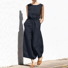 Load image into Gallery viewer, Cotton And Linen Jumpsuit Women Solid Color Sleeveless Pocket High Waist Wide Legs Jumpsuits Casual Commuting Ladies Bodysuits