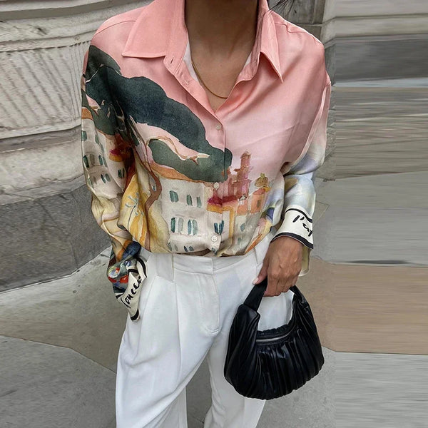 Holiday Printed Shirt Shorts Suits Women Casual Long Sleeve Lapel Button Shirt Loose Lady 2025 Summer Fashion Short Pants Set
