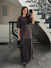 Load image into Gallery viewer, Elegant O Neck Short Sleeve Maxi Dress Women Fashion Solid Pleated Gauze Patchwork Dresses 2025 New Lady Office Commute Vestidos