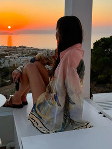 Holiday Printed Shirt Shorts Suits Women Casual Long Sleeve Lapel Button Shirt Loose Lady 2025 Summer Fashion Short Pants Set