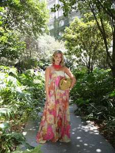 Casual Pleated Printed Strapless Maxi Dress Women Chic Sleeveless High Waist Loose Hem Long Dresses Summer New Lady Party Robes