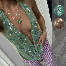 Load image into Gallery viewer, Green Shinny Sequins  Deep V Halter Vest Women Sexy Off Shoulder  Sleeveless Tops Chic Lady Sparkle Tank Tops