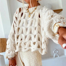 Load image into Gallery viewer, Sexy Hollow Out Long Sleeved Knitted Sweater Summer Beach O-neck Crochet Pullover Casual Solid Color Women's Loose Top Blouses