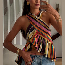 Load image into Gallery viewer, Sexy Striped Women's Vest Halter Sleeveless Ruffles Irregular Lady Vest 2026 Spring Summer New Female Street Vacation Tops